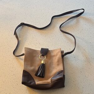 Talbots Tan and Brown Crossbody Bag with Tassel